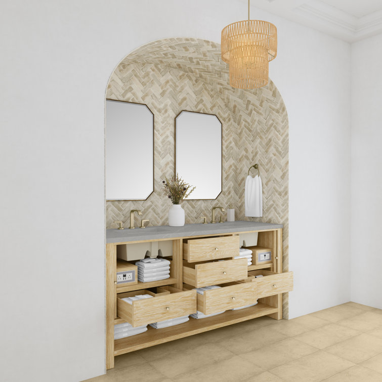 Sunwashed Oak 72" Double Freestanding Vanity with White Quartz Top
