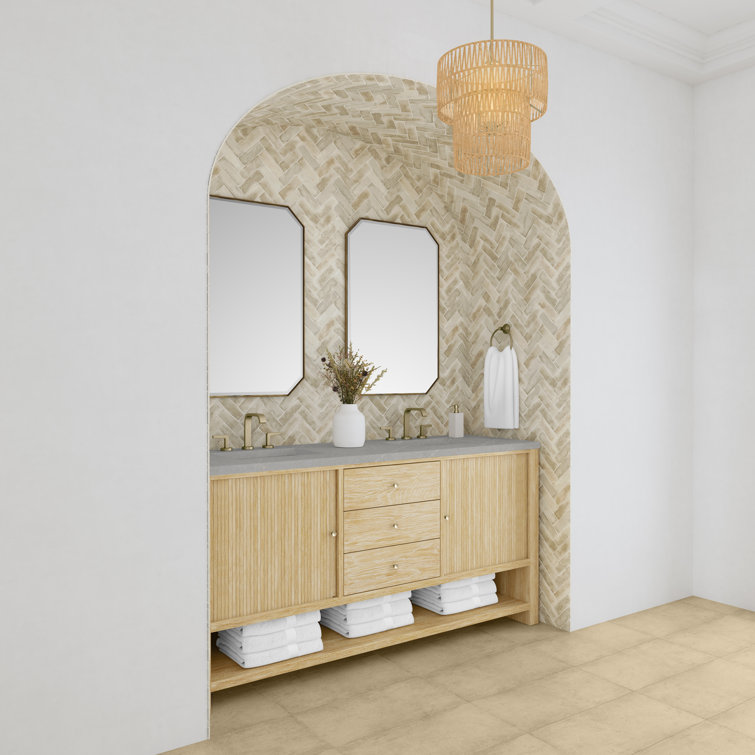 Sunwashed Oak 72" Double Freestanding Vanity with White Quartz Top
