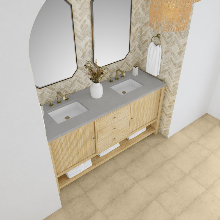 Sunwashed Oak 72" Double Freestanding Vanity with White Quartz Top