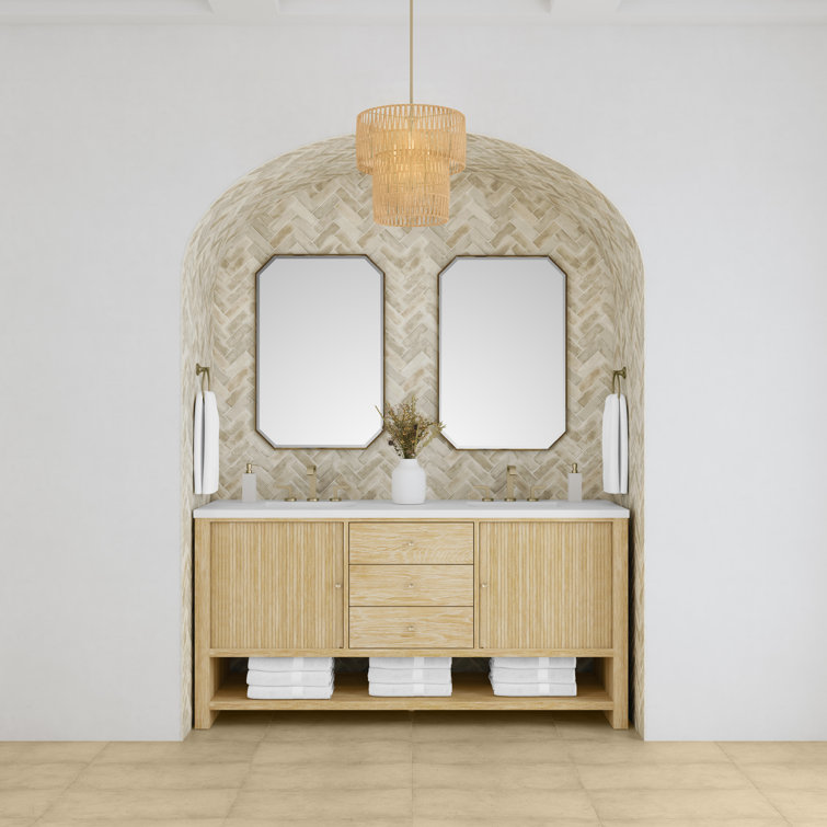 Sunwashed Oak 72" Double Freestanding Vanity with White Quartz Top