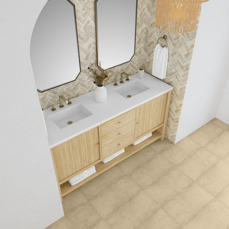 Sunwashed Oak 72" Double Freestanding Vanity with White Quartz Top