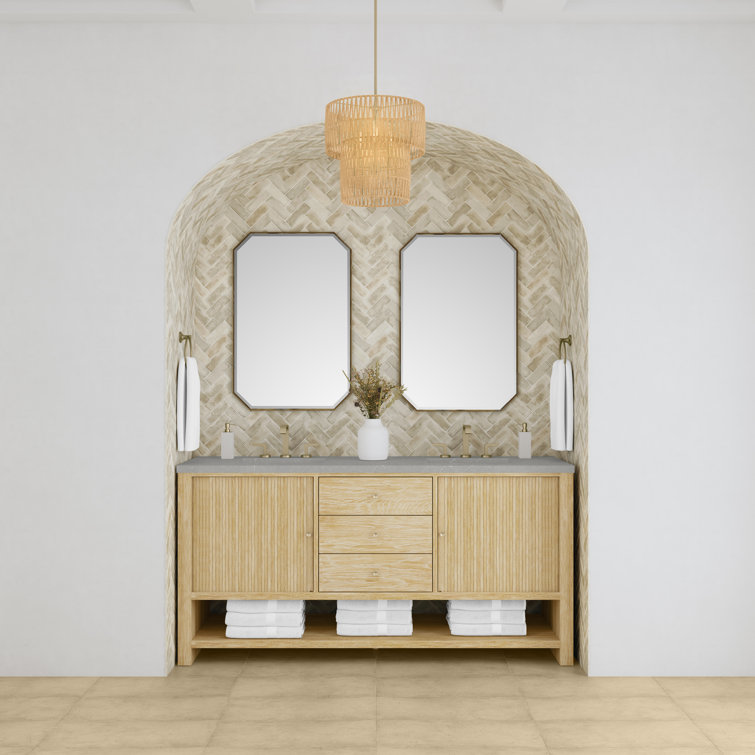 Sunwashed Oak 72" Double Freestanding Vanity with White Quartz Top