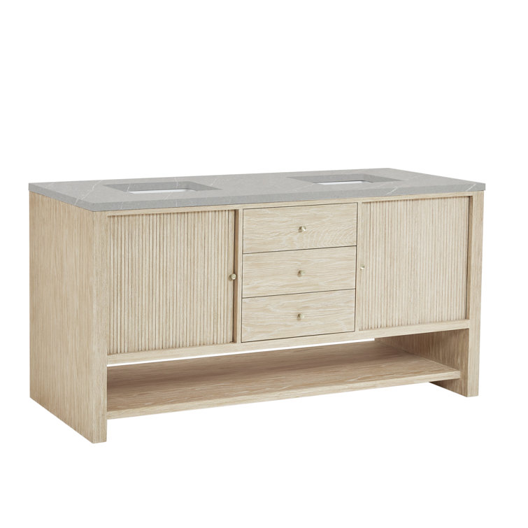 Sunwashed Oak 72" Double Freestanding Vanity with White Quartz Top