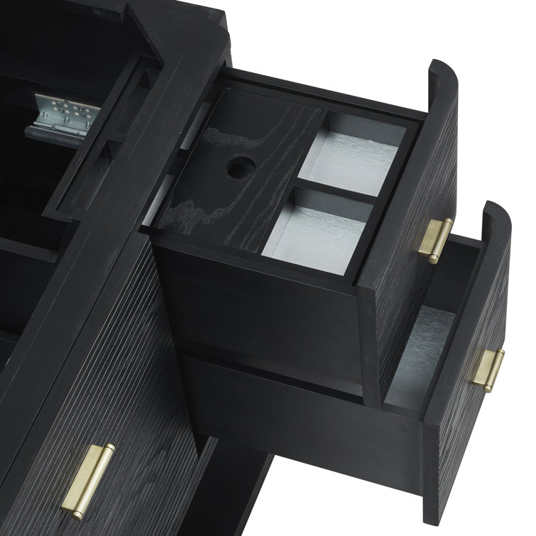 Lucian 48" Black Solid Wood Bathroom Vanity Base with Brass Hardware