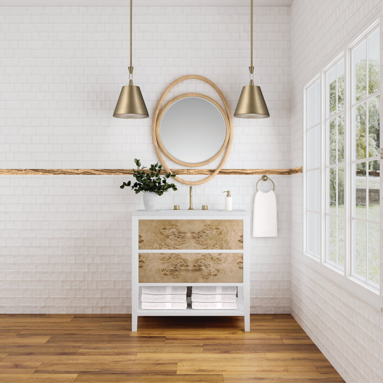Natural Walnut Oval Framed Vanity Mirror with Beveled Edge