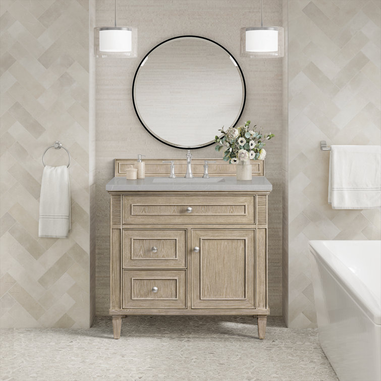 Lorelai 36" Whitewashed Oak Single Vanity with Victorian Silver Quartz Top