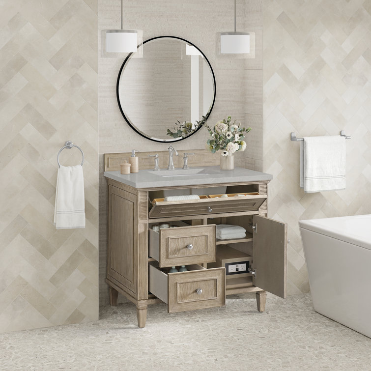 Lorelai 36" Whitewashed Oak Single Vanity with Victorian Silver Quartz Top