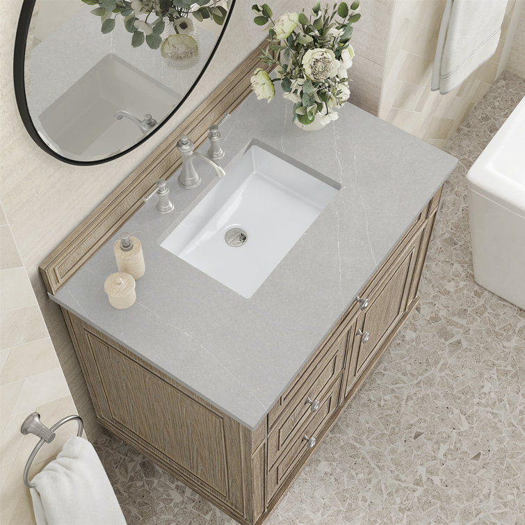 Lorelai 36" Whitewashed Oak Single Vanity with Victorian Silver Quartz Top