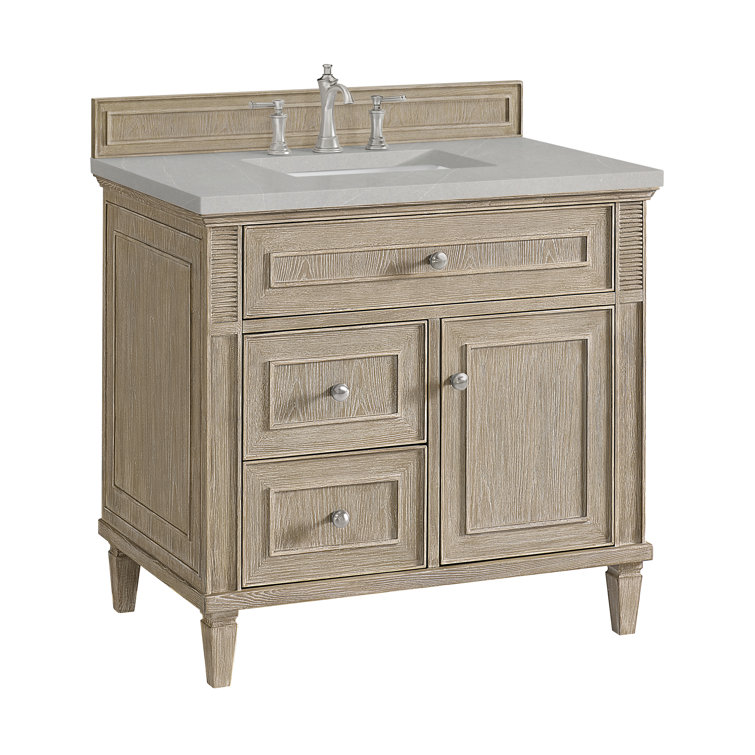 Lorelai 36" Whitewashed Oak Single Vanity with Victorian Silver Quartz Top