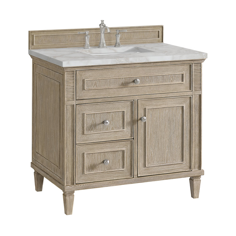 Lorelai 36" Whitewashed Oak Single Vanity with Victorian Silver Quartz Top