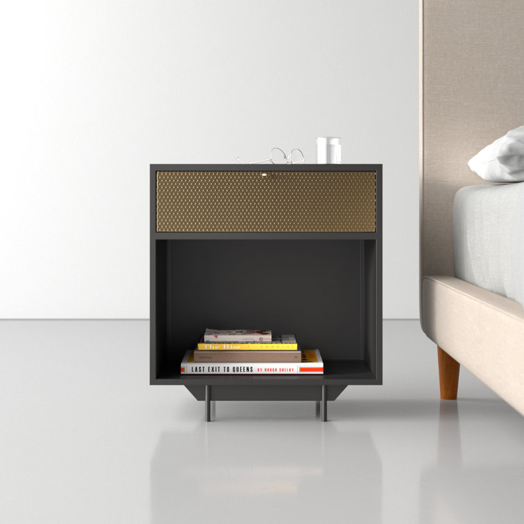 Contemporary Solstice Black Iron and Brass Nightstand