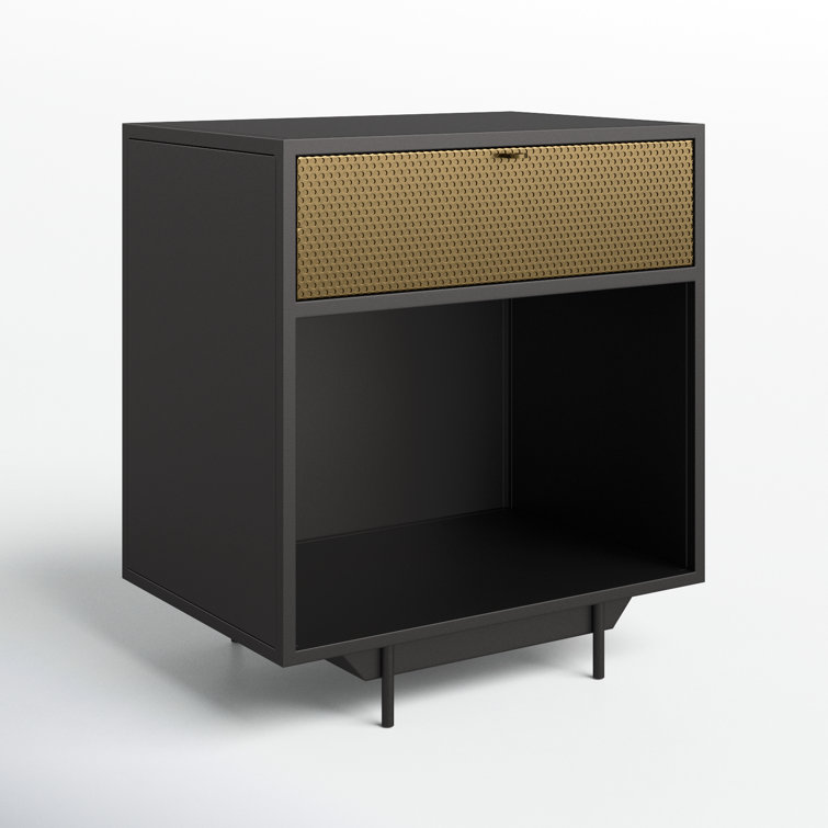 Contemporary Solstice Black Iron and Brass Nightstand