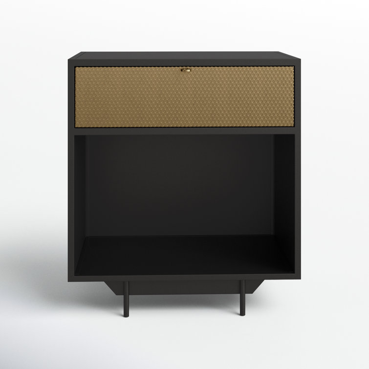 Contemporary Solstice Black Iron and Brass Nightstand