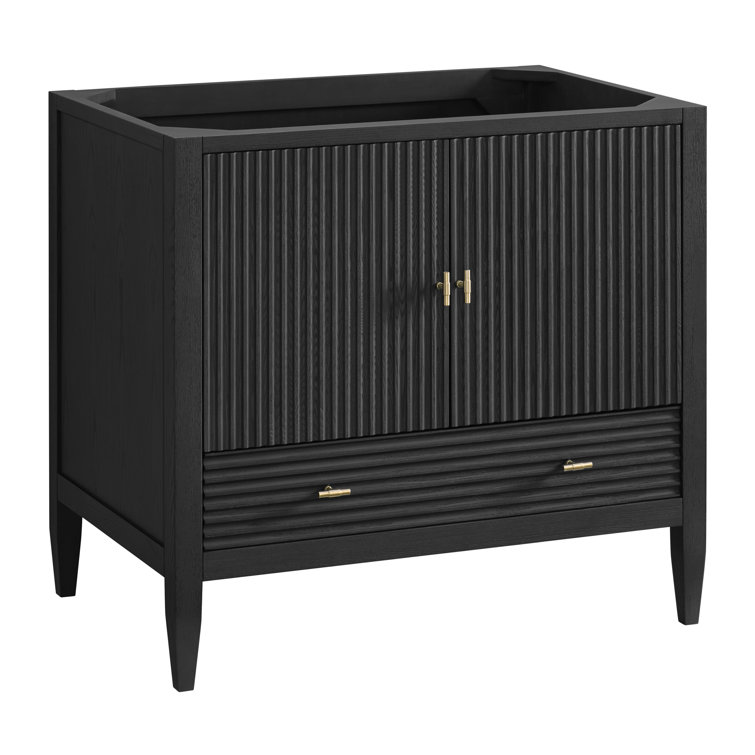 36" Black Plywood Freestanding Single Vanity with Brass Accents