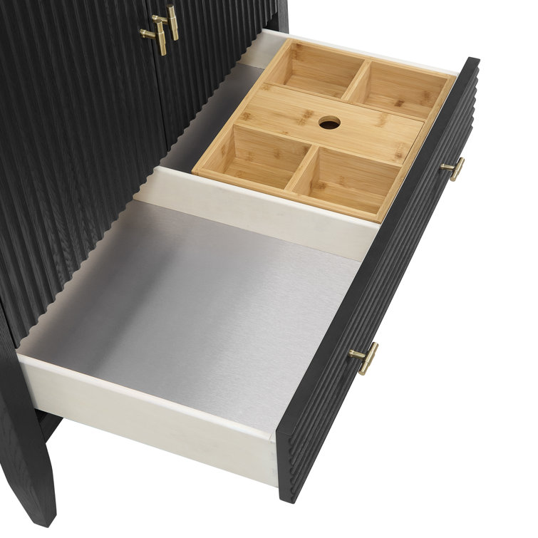 36" Black Plywood Freestanding Single Vanity with Brass Accents