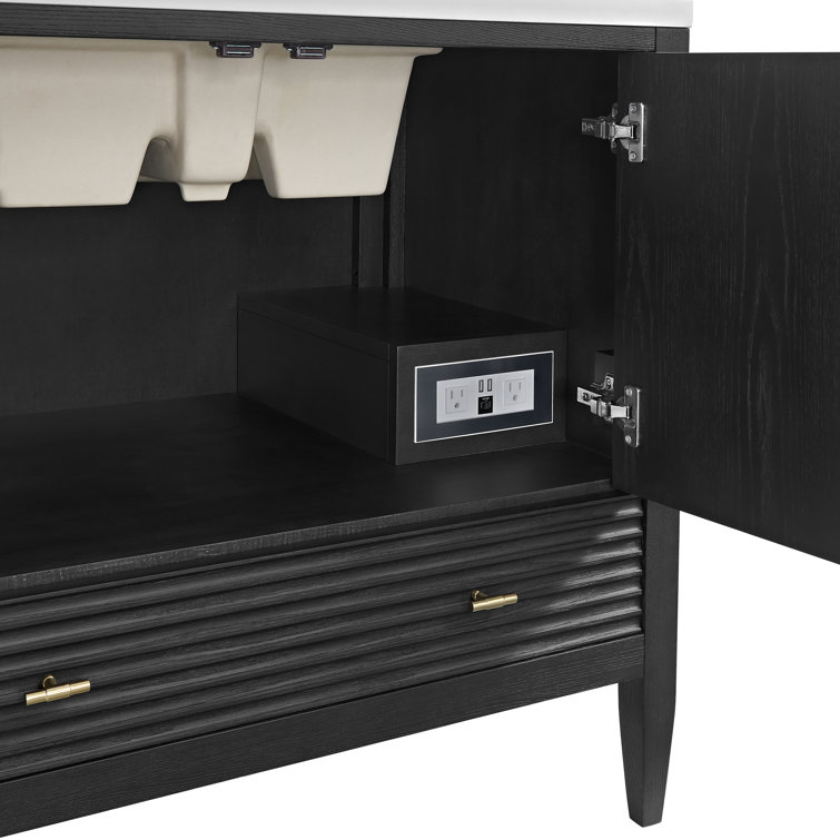 36" Black Plywood Freestanding Single Vanity with Brass Accents