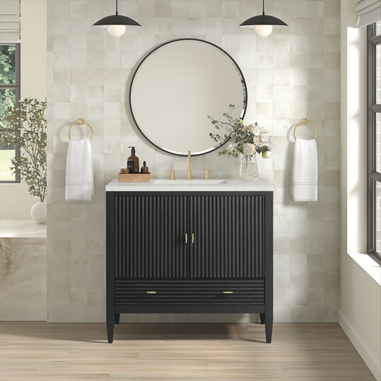 Myrrin 36" Black Plywood Single Bathroom Vanity with Porcelain Sink