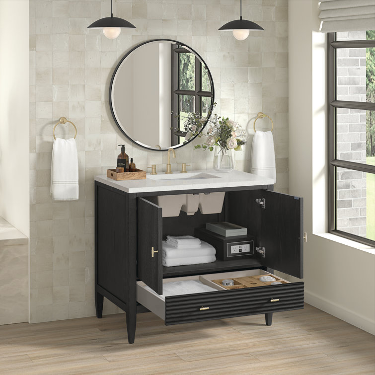 Myrrin 36" Black Plywood Single Bathroom Vanity with Porcelain Sink