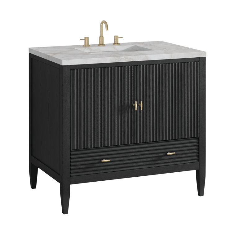 36" Black Plywood Freestanding Single Vanity with Brass Accents