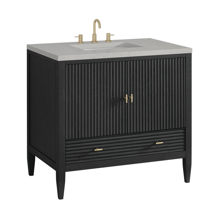36" Black Plywood Freestanding Single Vanity with Brass Accents