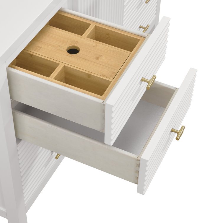 Myrrin 48" Bright White Bathroom Vanity with Eternal Marfil Quartz Top