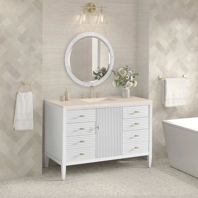Myrrin 48" Bright White Bathroom Vanity with Eternal Marfil Quartz Top