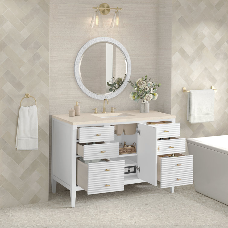 Myrrin 48" Bright White Bathroom Vanity with Eternal Marfil Quartz Top