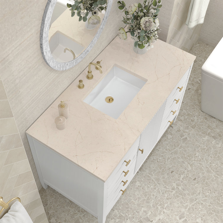 Myrrin 48" Bright White Bathroom Vanity with Eternal Marfil Quartz Top