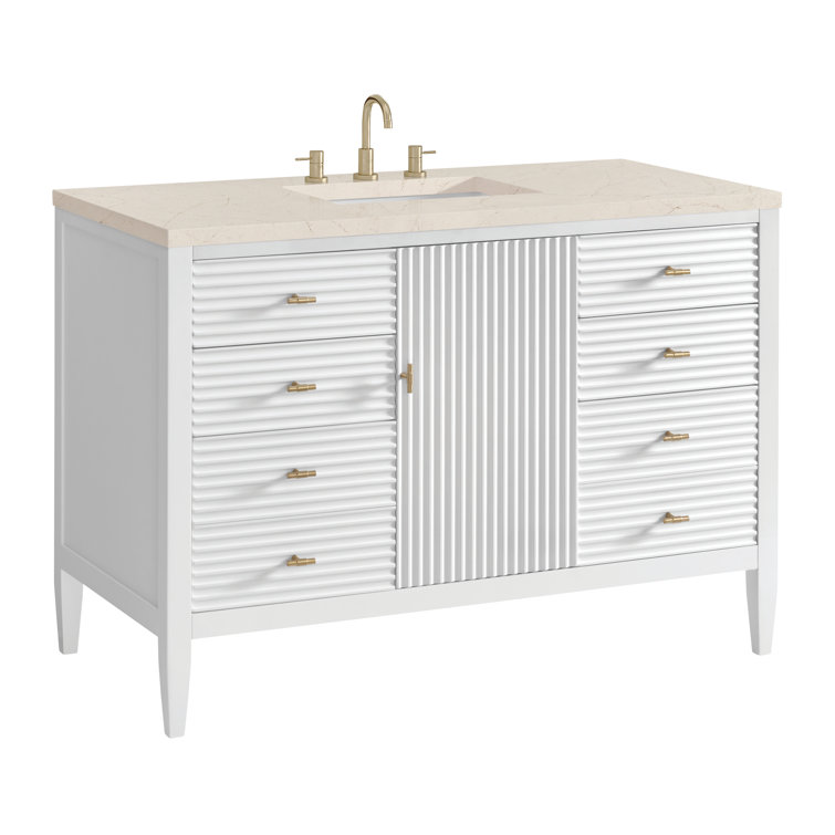 Myrrin 48" Bright White Bathroom Vanity with Eternal Marfil Quartz Top