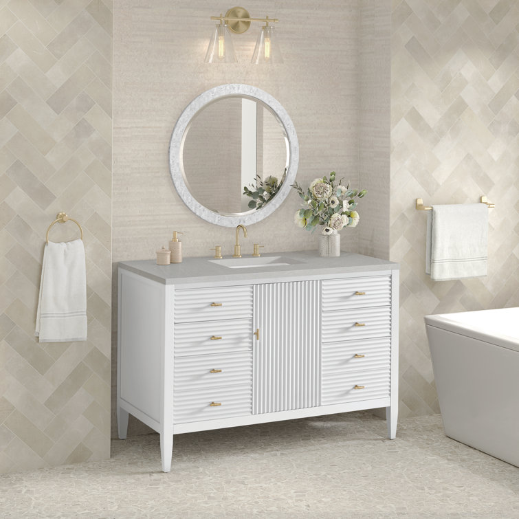 Myrrin 48" Bright White Bathroom Vanity with Eternal Marfil Quartz Top