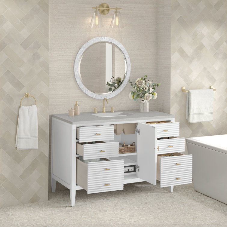 Myrrin 48" Bright White Bathroom Vanity with Eternal Marfil Quartz Top