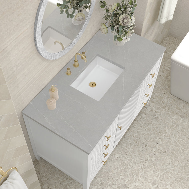 Myrrin 48" Bright White Bathroom Vanity with Eternal Marfil Quartz Top