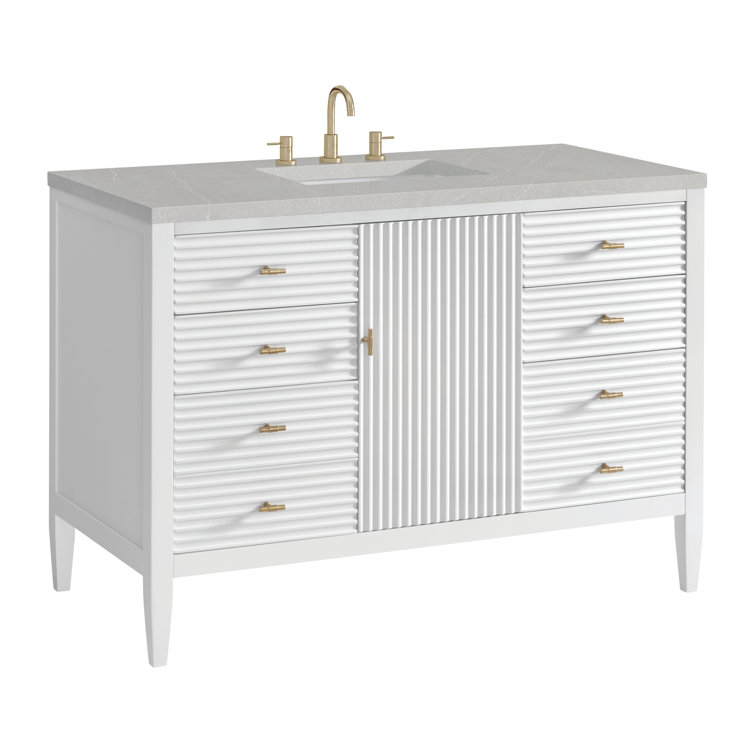 Myrrin 48" Bright White Bathroom Vanity with Eternal Marfil Quartz Top