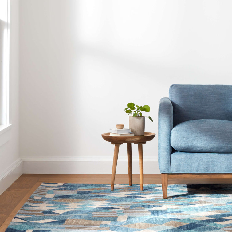 Handmade Blue Wool Rectangular Rug 2' x 3'
