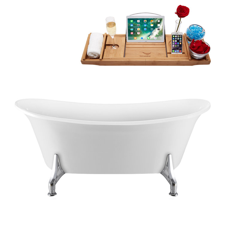 67'' White Acrylic Clawfoot Soaking Bathtub with Chrome Feet