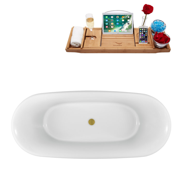 67'' White Acrylic Clawfoot Soaking Bathtub with Chrome Feet
