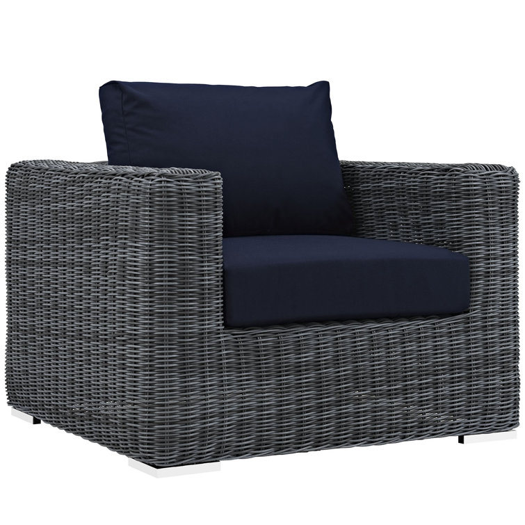 Canvas Navy 3-Piece Outdoor Rattan Sectional Set