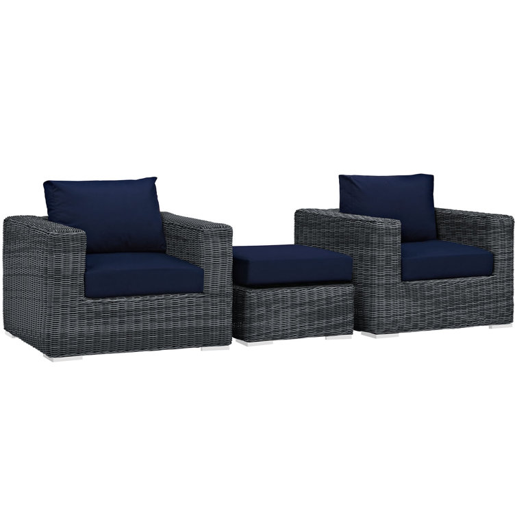 Canvas Navy 3-Piece Outdoor Rattan Sectional Set