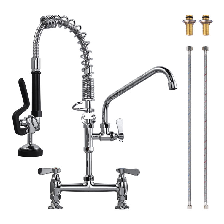 Polished Chrome Triple Handle Pull Down Kitchen Faucet