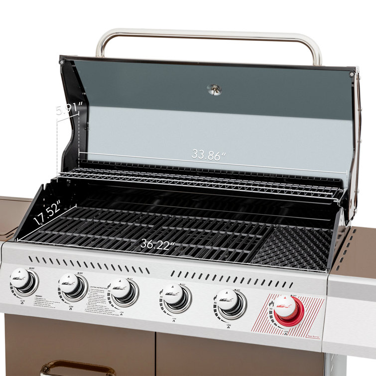 Royal Gourmet 6-Burner Coffee Stainless Steel Propane Gas Grill with Side Burner