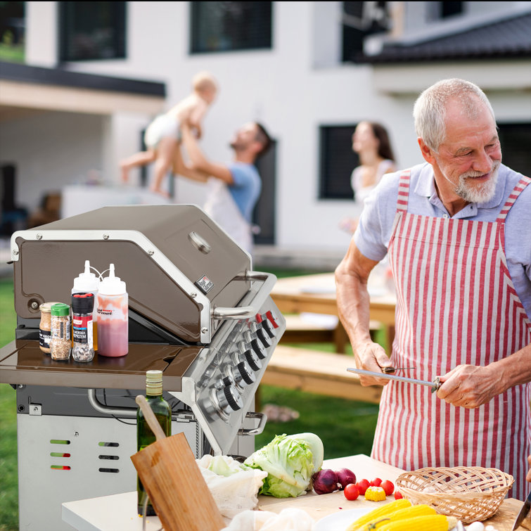 Royal Gourmet 6-Burner Coffee Stainless Steel Propane Gas Grill with Side Burner