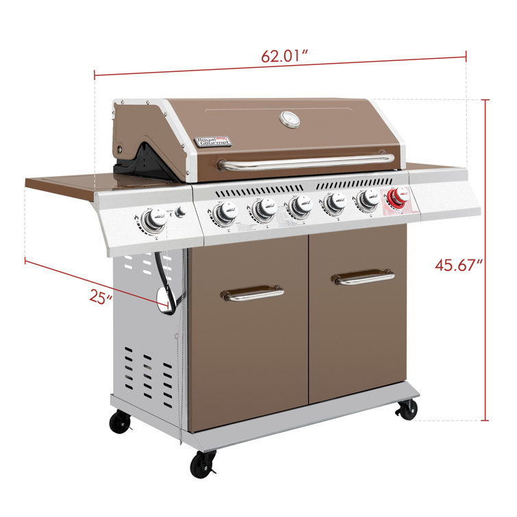 Royal Gourmet 6-Burner Coffee Stainless Steel Propane Gas Grill with Side Burner