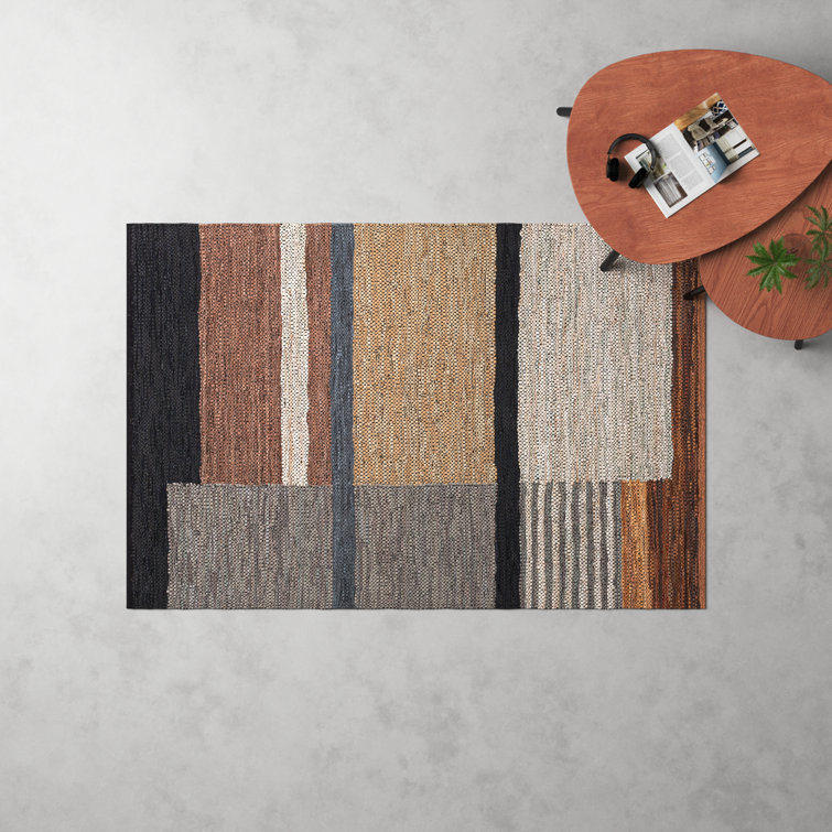 Gray and Brown Abstract Flat Woven Wool Rug 5' x 7'