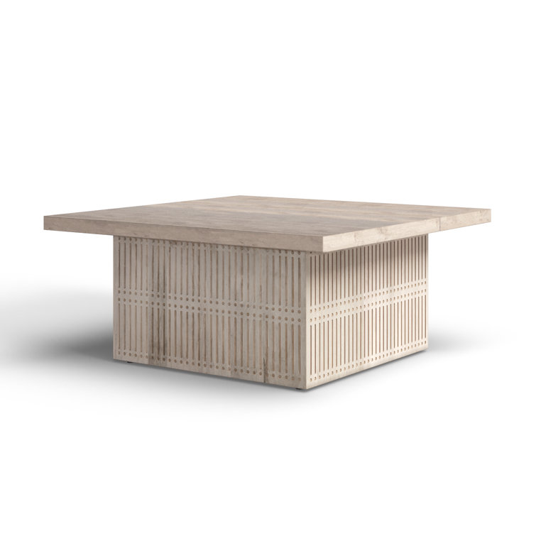 Brushed Ivory Solid Wood Coffee Table with Storage