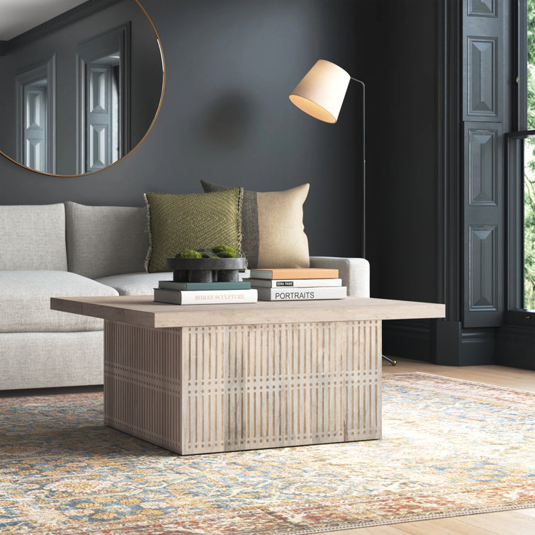 Brushed Ivory Solid Wood Coffee Table with Storage
