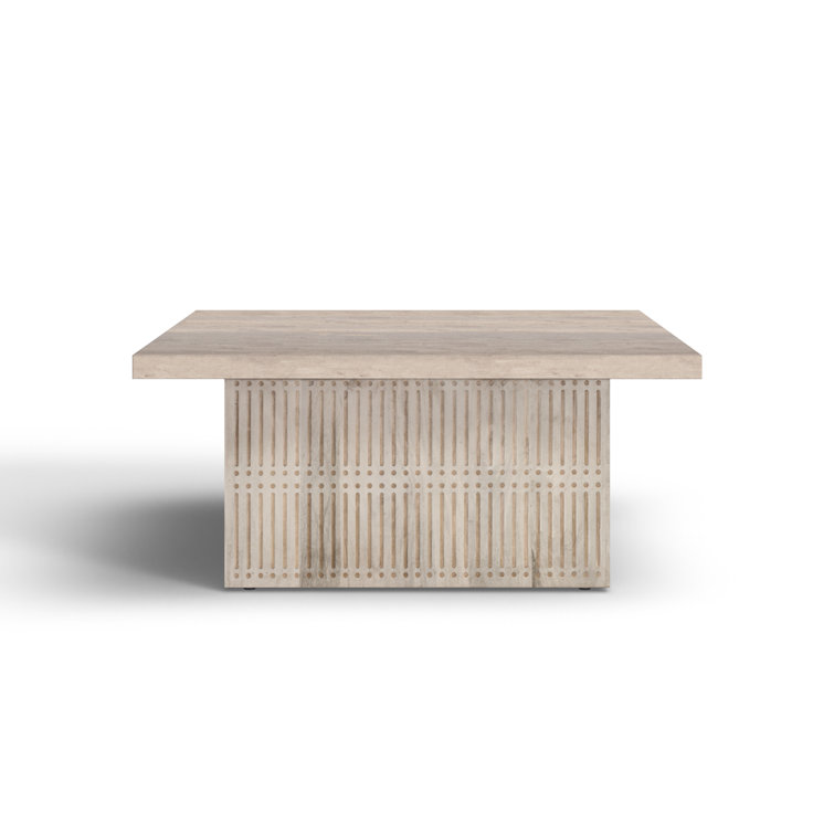 Brushed Ivory Solid Wood Coffee Table with Storage