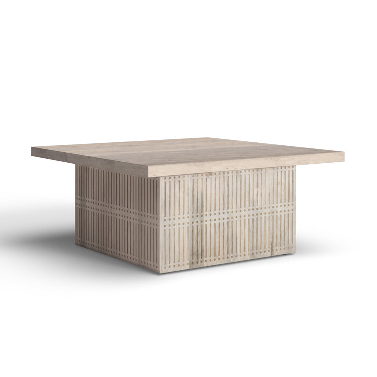 Brushed Ivory Solid Wood Coffee Table with Storage