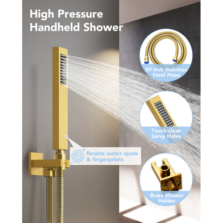 Brushed Gold 12" LED Ceiling Mounted Shower System with Digital Display