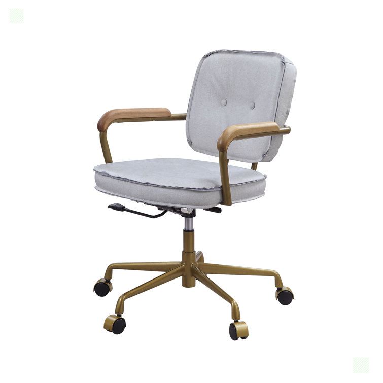 Vintage White Top Grain Leather Swivel Office Chair