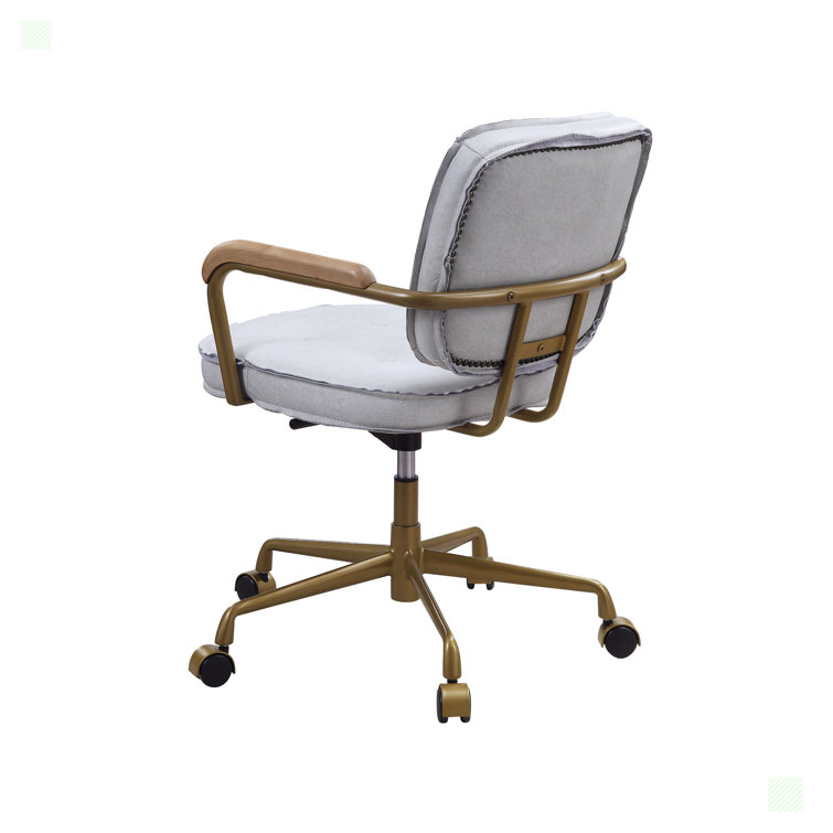 Vintage White Top Grain Leather Swivel Office Chair